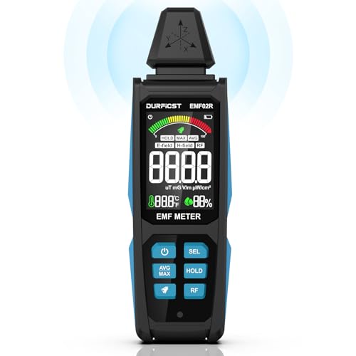 DURFICST EMF Meters, Rechargeable Radiation Detector for EF/RF/MF | 5-in-1 digital electromagnetic fields for WiFi signals as well as 5G, mobile towers, smart meters, WiFi, Bluetooth