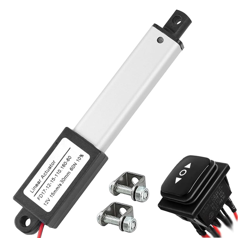 AWINLI 12V 1.2" Stroke Mini Linear Actuator,60N (13.4lbs),Speed 15mm/s Electric Linear Actuator with Waterproof Switch and Mounting Bracket,for Pet Doors,Miniature Equipment(30mm) 12V 30mm actuator mini12V