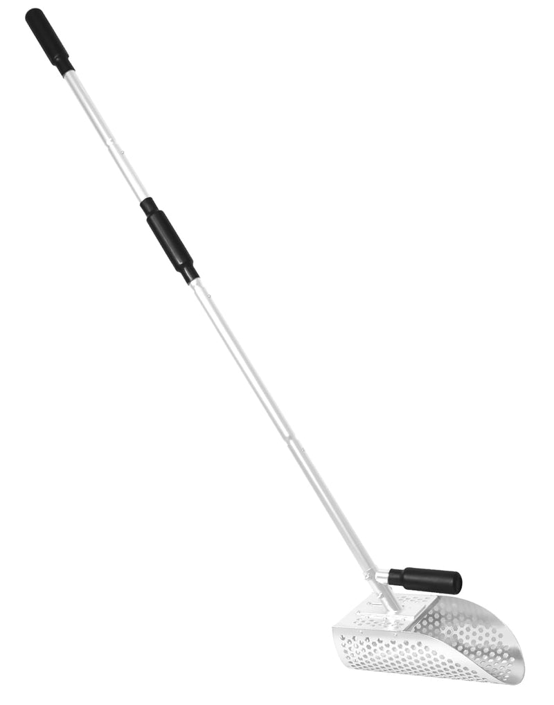 Sand Scoop for Metal Detecting, Heavy Duty Anodized Aluminum Metal Detector Beach Finds Scoop, Metal Detecting Tool Digging Sifting Shovel with 42 inch Handle Silver Sand Scoop + Handle