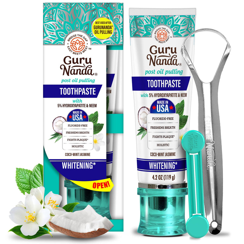 [Australia - AusPower] - GuruNanda Hydroxyapatite Toothpaste, SLS & Fluoride Free, Whitening Toothpaste - Freshens Breath, Fights Plaque - Natural CocoMint Jasmine Neem, 4.2oz 4 Ounce (Pack of 1) 