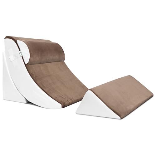 Lunix Replacement Cover for LX5 4pcs Wedge Pillow Set, Foam not Included - Brown/White 4pcs Almond Brown