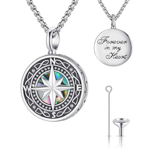 Compass Necklace 925 Sterling Silver Compass Necklace Graduation Inspirational Jewelry for Women Men C-Urn