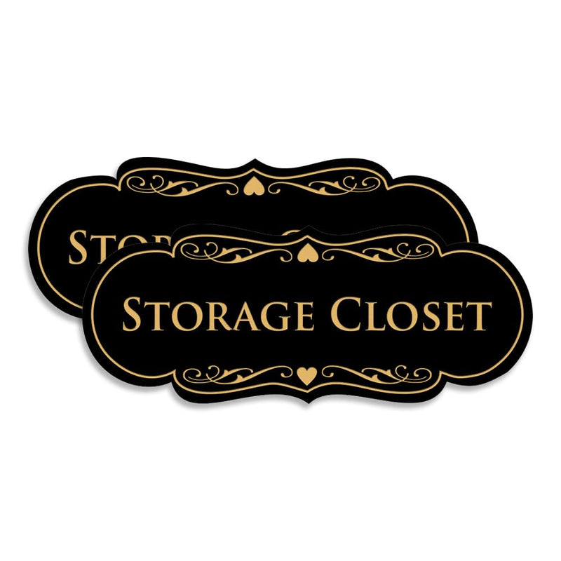 Signs ByLITA Designer Storage Closet Sign (Black Gold) - Large 2 Pack Large (3.5" x 9") 2 Pack Black Gold