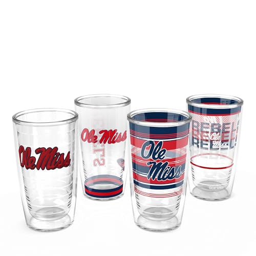 Tervis Ole Miss Rebels - Assorted Made in USA Double Walled Insulated Tumbler Travel Cup Keeps Drinks Cold & Hot, 16oz 4pk, Classic