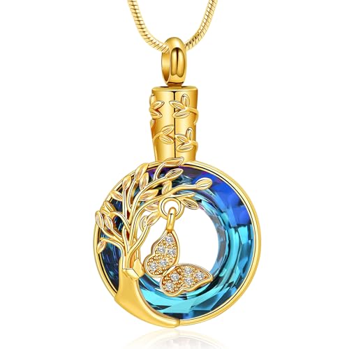 zeqingjw Cremation Jewelry Butterfly Urn Necklace for Ashes Pendants Circle of Life Eternity Memorial Funeral Keepsake Jewelry for Ashes Gold