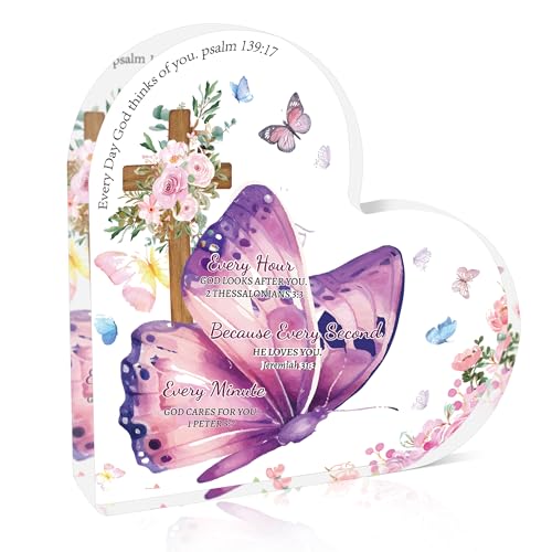 Christian Acrylic Inspirational Religious Gifts for Women and Friends - Bible Themed Catholic Gifts (Butterfly and Cross)