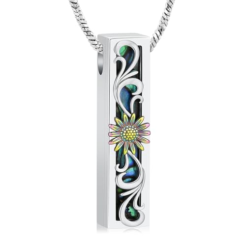 Yinplsmemory Sunflower Cremation Urn Ashes Necklace for Women Men Memorial Bar Keepsake Ashes Holder Cremation Jewelry Rainbow