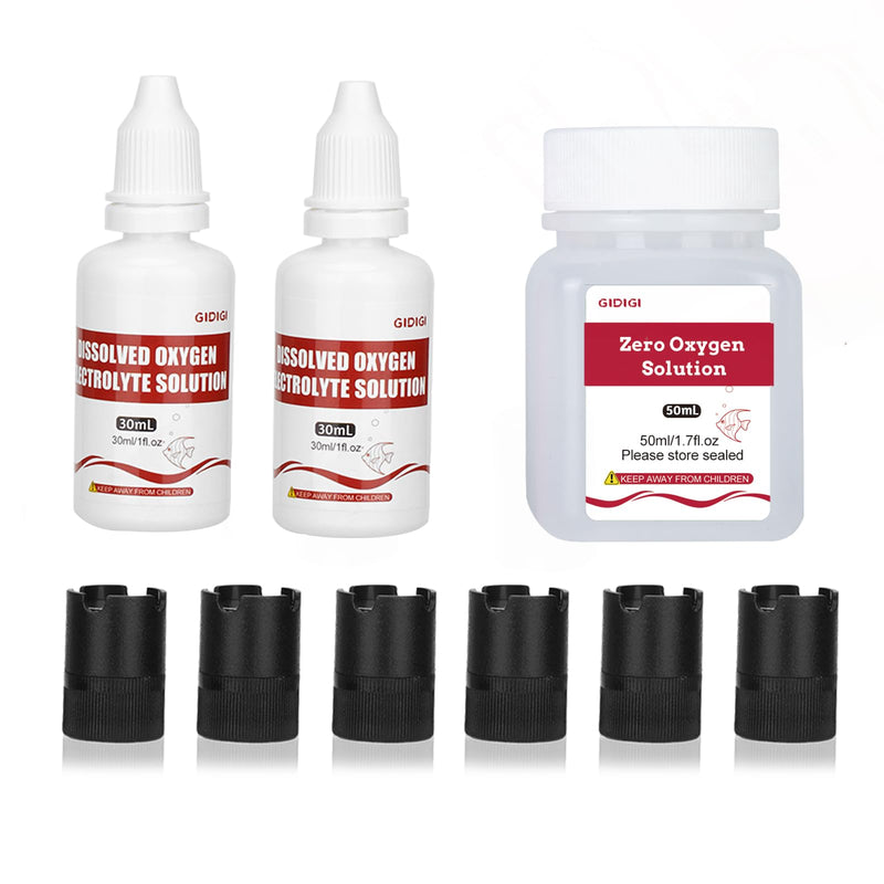 [Australia - AusPower] - Dissolved Oxygen Meter Accessories,Dissolved Oxygen Meter Calibration Solution Electrolyte Solution Membrane Cap Kit,1 * 50ml Zero-Oxygen Solution,2 * 30ml Electrolyte Solution,6 PCS of Membrane Cap 