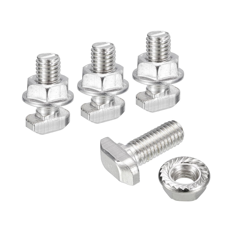 [Australia - AusPower] - uxcell M8x20mm T Slot Drop-in Bolt and M8 Hexagon Flange Nut Set, 20 Sets Hammer Head T-Bolt T Shape Stud Sliding Screw for 30 Series Aluminum Profile 