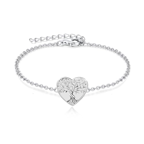RIPFEVURN Heart Tree of Life Cremation Jewelry Urn Bracelet for Ashes for Women Memorial Ashes Keepsake Link Bracelet Silver