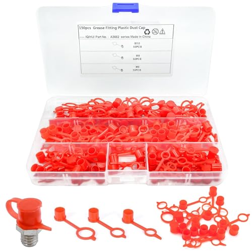 Pack of 150 Grease Nipple Protective Cap Grease Nipple Assortment M6 M8 M10 Protective Caps for Grease Nipples with Storage Box Grease Nipple Cap for Most Car Motorcycle
