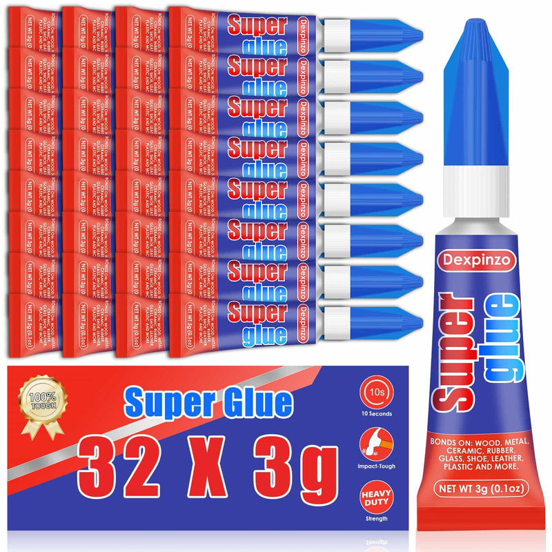 [Australia - AusPower] - 32 x 3g Super Glue Clear, Strong Adhesive Superglue Fast Drying Cyanoacrylate Glue for Plastic Wood Metal Glass Fabric Rubber Leather Shoes Ceramic Jewelry DIY Crafts SG-04 