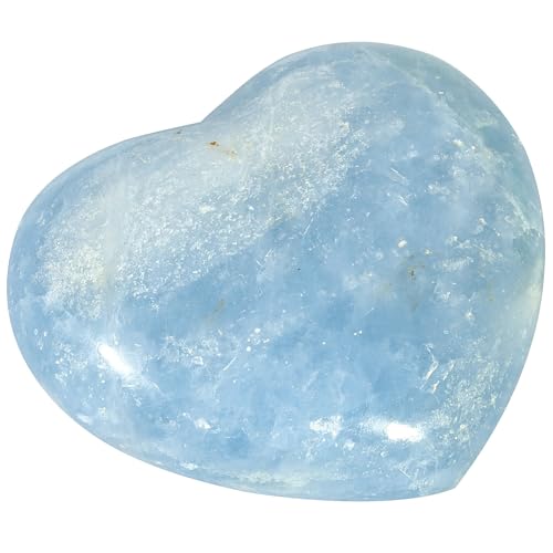 TUMBEELLUWA Blue Celestite Heart Shaped Worry Stone for Stress Relief #1 Blue Width 2.8"-3.15"