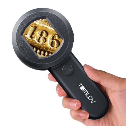 TOMLOV P10 handheld USB microscope with light in black for viewing coins and small objects