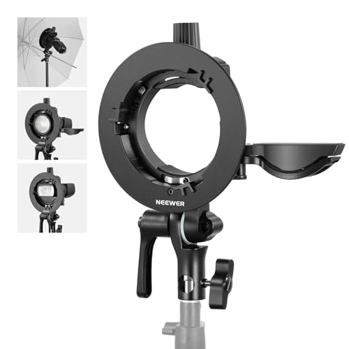 NEEWER CRB1 S Type Bracket Holder with Bowens Mount & Umbrella Hole for Z2PRO Z3R Q120 Q200 TT560 Square Head Round Head Flash Speedlite Compatible with Godox AD200Pro V1