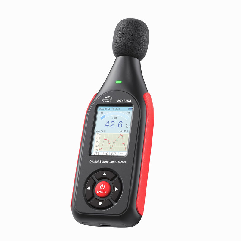 Decibel Meter, Sound & Noise Decibel Level Reader Monitor, SPL Meter 30dB to 130dB(A) with Record, Visual Alarm, A/C Weighted, Rechargeable for Home, Classroom GT1355A