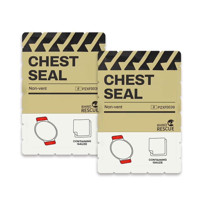 [Australia - AusPower] - RHINO RESCUE Chest Seal Non-Vented, Sterile Emergency Trauma Dressing, IFAK Medical Supplies for Wound Care,Gunshot Wound, Sucking Chest, FSA/HSA Eligible (2 Count) No-Vent 2 