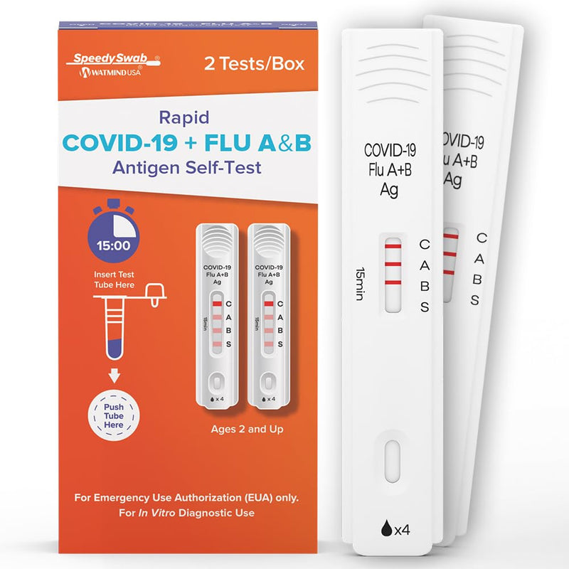 [Australia - AusPower] - SpeedySwab COVID + Flu A&B Antigen Rapid Test Kit - FDA Authorized 3-in-1 at-Home Combo Test Kit, 15-Minute Results, Easy to Use, Comfortable Non-Invasive Nasal Swab (1 Pack - 2 Tests) 1 Pack - 2 Tests 