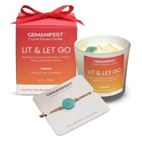 Lit & Let Go Manifestation Candle, Lemon Scented Soy Crystal Lit and Let Go