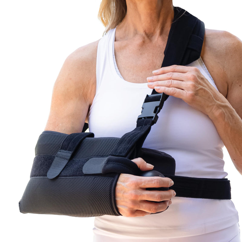 [Australia - AusPower] - PerfectFit Arm Sling Shoulder Immobilizer with Abductor, Medical Grade Support Brace, Rotator Cuff or Surgery Recovery Sling, Shoulder Brace for Men and Women, Large, Black 