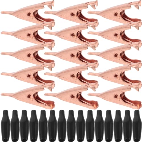 HOMSFOU Pack of 15 Copper Alligator Clips with Smooth Jaw and Microscopic Tip for Electrical Tests, Soldering and DIY Applications