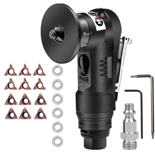 [Australia - AusPower] - Pneumatic Chamfering Tool, Mini Air-Powered Chamfering Machine Trimming, 45° Arc Corner with 1/4 Inch Air Inlet for Metal Wood Beveling Deburring 8Pcs C-Angle Blade+6Pcs R-Angle Blade 
