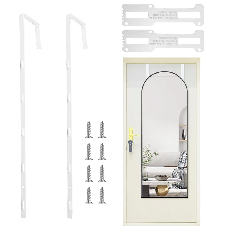 [Australia - AusPower] - 2 PCS Over The Door Mirror Hanger, Adjustable Door Mirror Hanger, Five-Hole Over The Doors-Mirrors Hook, Mirrors Doors Hangers with 2 Iron Filings and Screws (White) White 