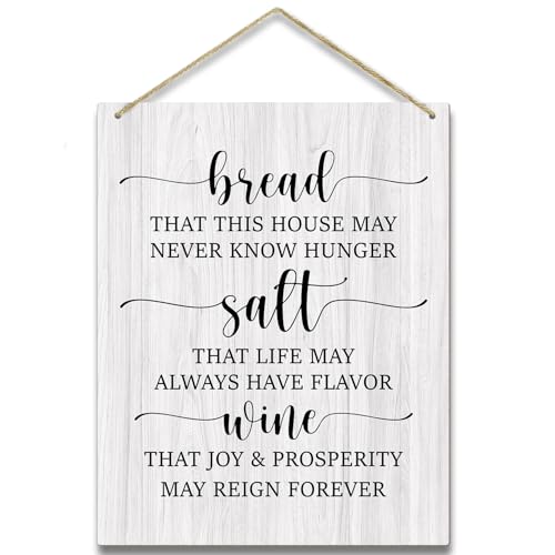 Kitchen Wooden Sign - Housewarming Gift for Women, Men, Coworker, Friend - Bread Salt Wine Wall Decor Hanging Sign for Home Decorations - 12 Kitchen