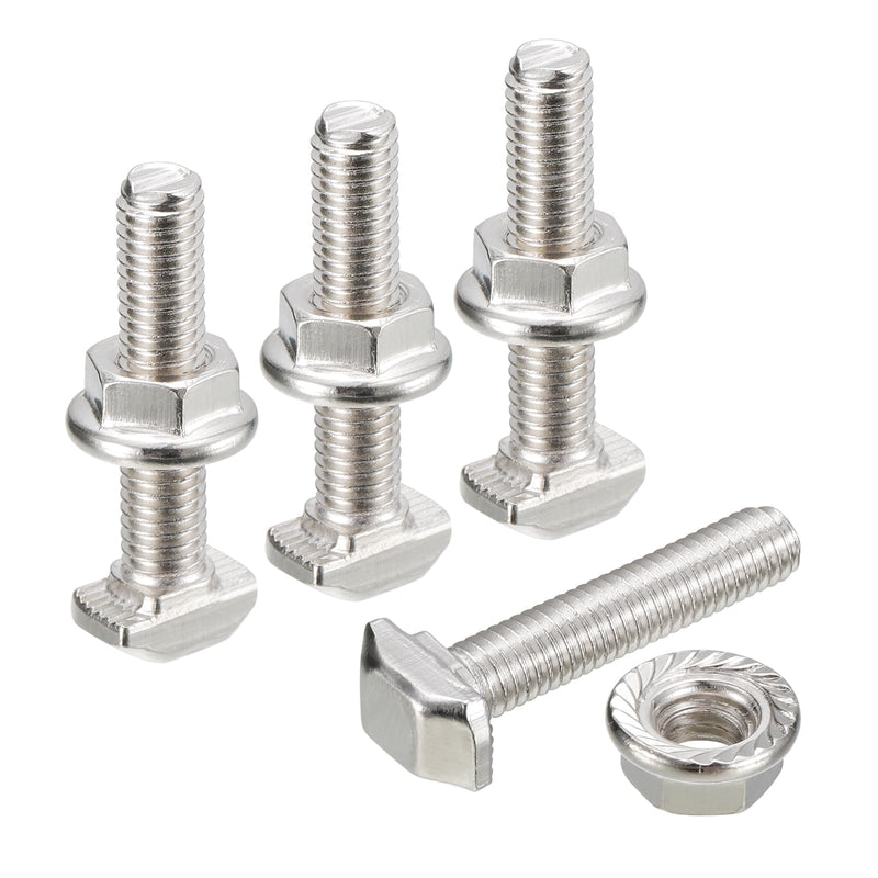 [Australia - AusPower] - uxcell M5x25mm T Slot Drop-in Bolt and M5 Hexagon Flange Nut Set, 40 Sets Hammer Head T-Bolt T Shape Stud Sliding Screw for 20 Series Aluminum Profile 