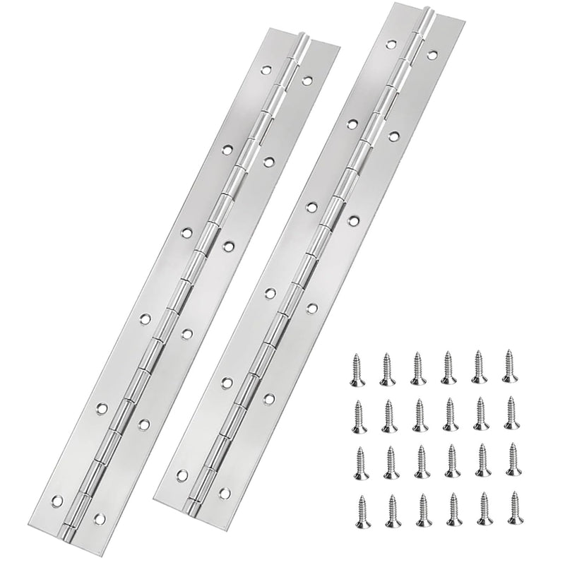 [Australia - AusPower] - 2Pack Silver Continuous & Piano Hinges 12 inch x 2Inch OpenWidth Heavy Duty Piano Hinges withHole Polished Stainless Furniture Hinges for Boats Cabinets Storage Box Door Cases with 24Screws 