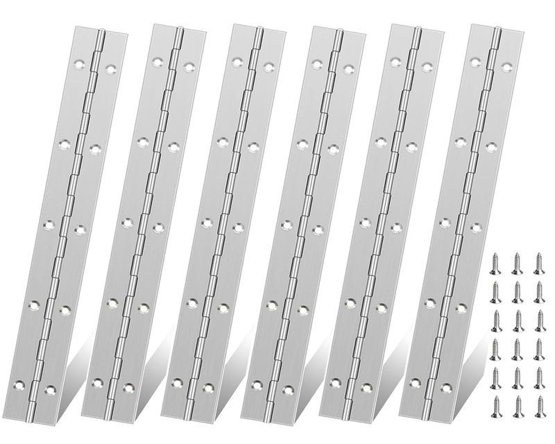 [Australia - AusPower] - 6Pack Silver Continuous & Piano Hinge1.2 OpenWidthX0.04 ThicknessX10'' Heavy Duty Piano Hinges withHole Polished Stainless Furniture Hinges for Boats Cabinets Storage Box Door Cases with 60Screws 10Inch-6pcs(Silver) 