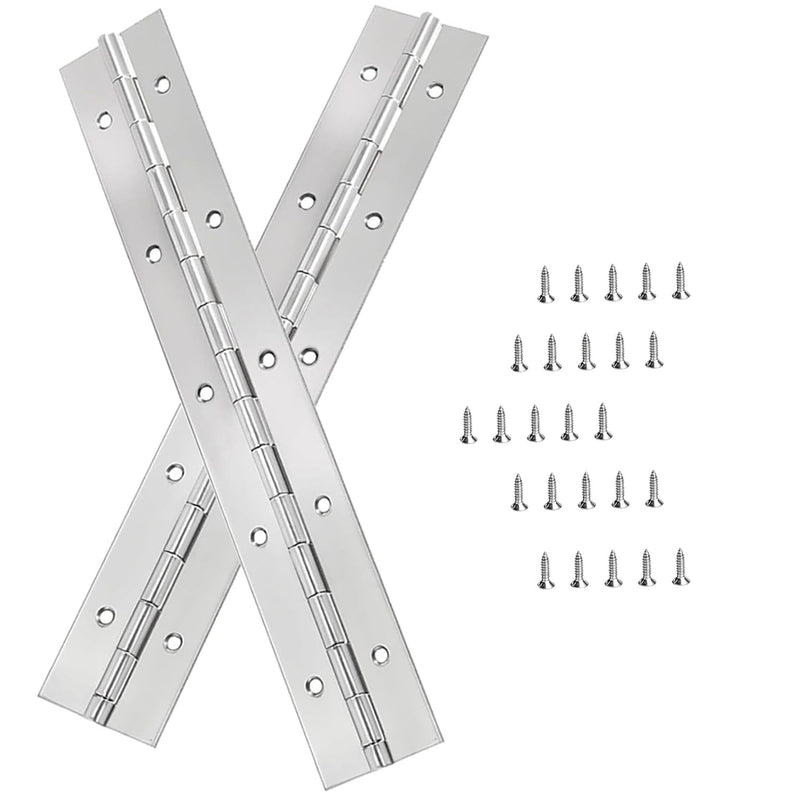 [Australia - AusPower] - 2Pack Silver Continuous & Piano Hinges 10 Inch x2 OpenWidth Heavy Duty With Hole Polished Stainless Furniture for Boats Cabinets Storage Box Door Cases With 20 Screws 