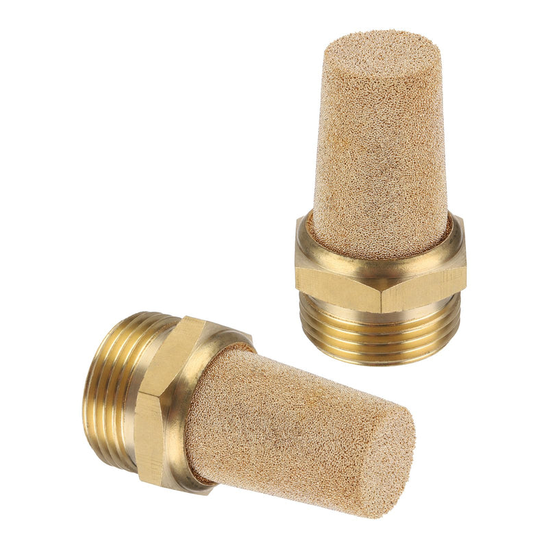 PATIKIL Pneumatic Silencer G 3/4, Pack of 2, Sintered Bronze Brass Air Compressor Exhaust Silencer Filter Air Solenoid Valve Silencer Suitable for, Golden