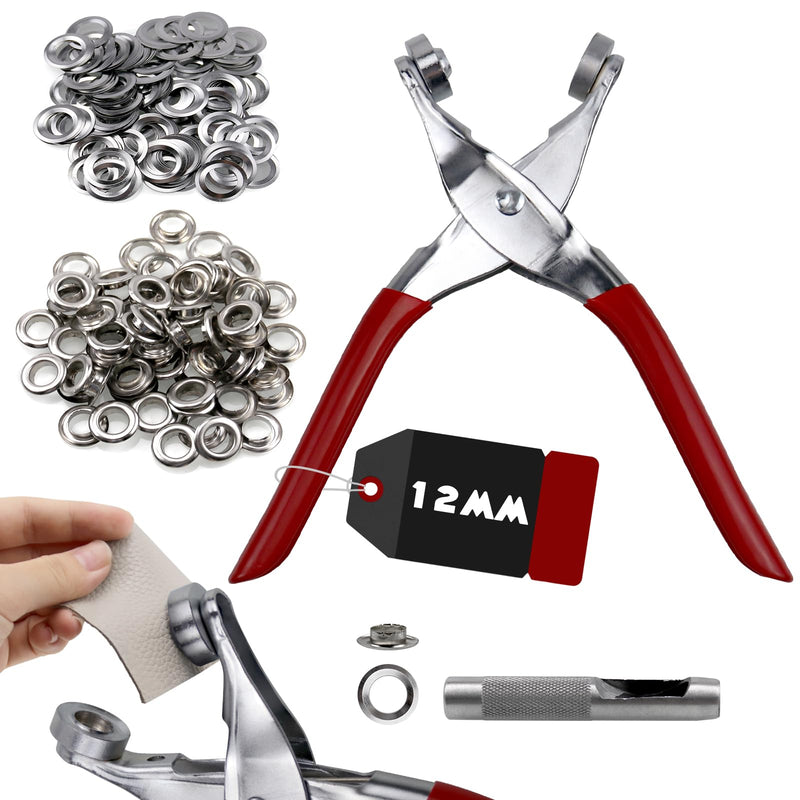 [Australia - AusPower] - CNQLIS 1/2 Inch Grommet Tool Kit, Grommet Kit, Leather Punch Pliers with 200PCS Silver Metal Eyelets for Leather, Belts, Shoes, Fabric 200PCS 1/2 Inch 