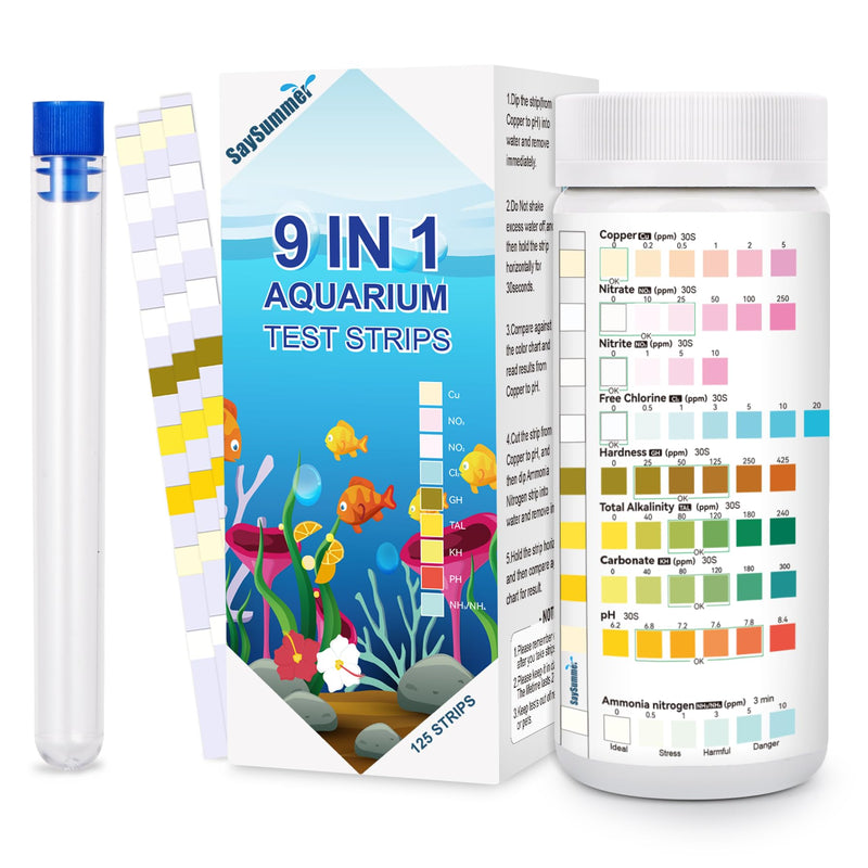 [Australia - AusPower] - Aquarium Test Strips for Fish Tank: 9 in 1 Aquarium Ammonia Test Strips for Fish Tank - 125 Counts Aquarium Water Test Kit Testing Ammonia Nitrogen, Copper, pH and More 9 in 1 - 125 Strips (ammonia included) 