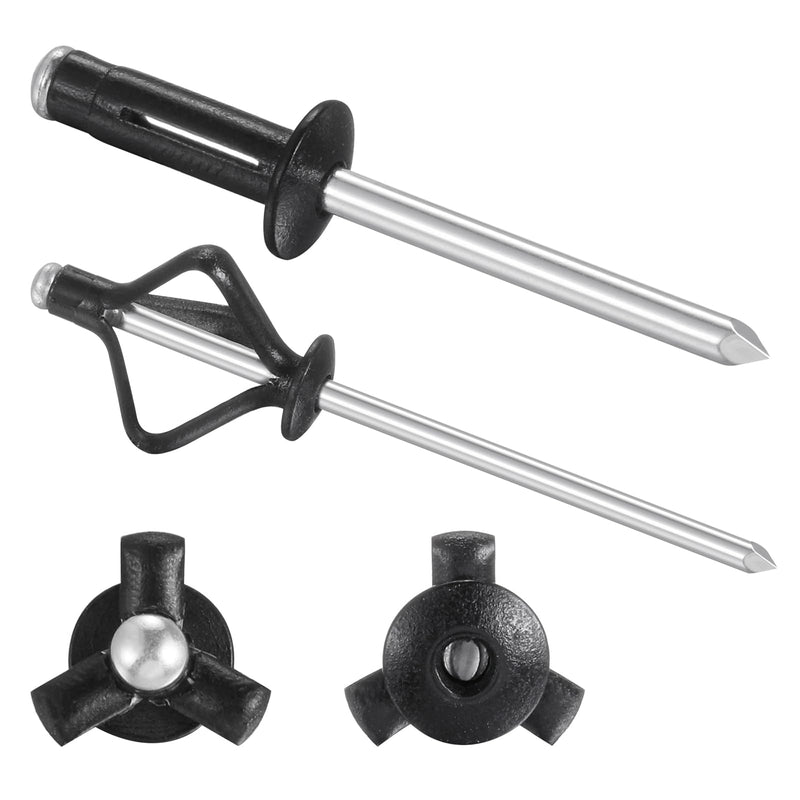 [Australia - AusPower] - (150 pcs) Tri-Fold Rivets Assortment 3/16 * 1，Tri Grip Rivets，Black Aluminum Blind Rivets Tri Grip Boat Kayak Rivets,Trifold Rivets，Bulb Style Rivets 3/16*1 Black 