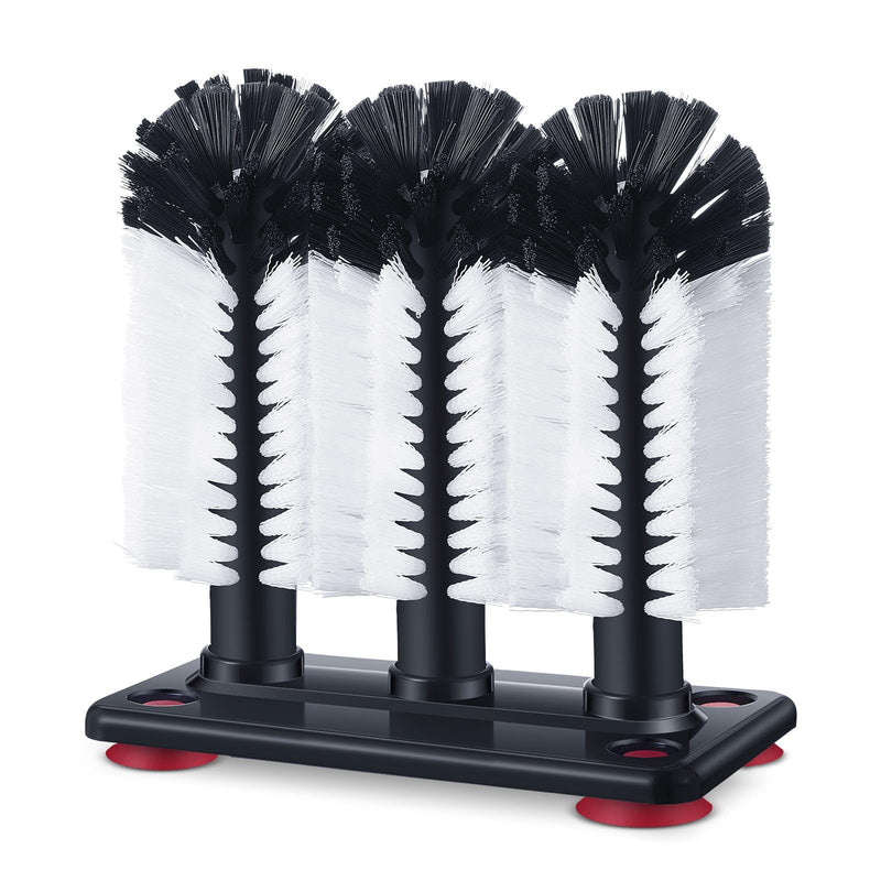 [Australia - AusPower] - Havawish 1 Pack Water Bottle Cleaning Brush with Suction Base, 3 Head Bristle Bar Glass Washer for Sink, Cup Washer Brush Cleaner for Bar Beer Cup, Wine Glass, Long Leg Kitchen Tools 
