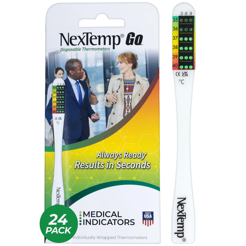 NexTemp Go Disposable Thermometer (24-Pack, Fahrenheit) — Oral Thermometer for Adults, Single Use, Battery Free, Hygienic, Accurate Readings in 10 Seconds, for Home & Travel 24 Pack