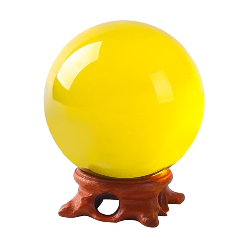Yellow Small Crystal Ball 60mm/2.3 inch with Rose Wooden Stand for lensball Yellow-60mm