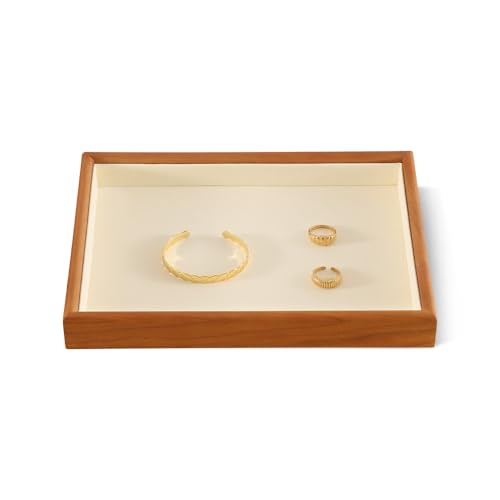 Cherry Wood Blank Jewelry Display Tray, Ring Earrings Bracelet Necklace Storage Holder Tray, Stackable Jewelry Organizer Tray, Wooden Jewelry Accessories Tray, Brooches Cufflink Plate Blank Tray Beige