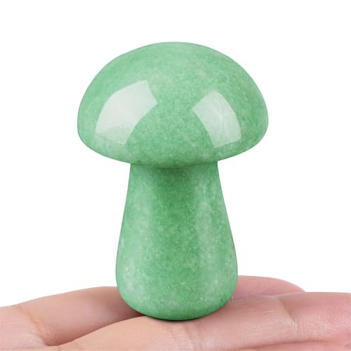 YATOJUZI 2" Mushroom Decor Green Aventurine Natural Healing Crystals Stones Cute Hand-Carved Polished Crystal Stone Gemstones Meditation Facial Massage Accessories Energy Reiki Gifts for Women Men