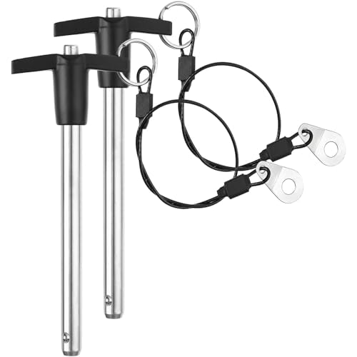 ZOWZEA 2-pack stainless steel T-handle quick-release locking pins with push-button lanyard cable, 3/8-inch diameter