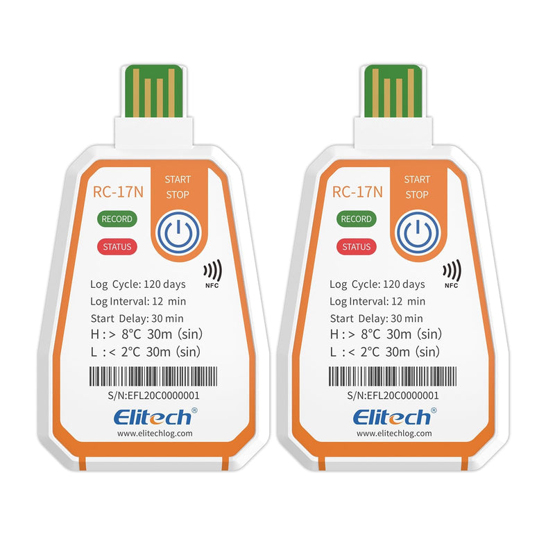 [Australia - AusPower] - Elitech 2Pack USB/NFC PDF Data Logger Recorder Single-use Disposable, up to 120 Days Transportation, Temperature Monitoring Report -22～158℉ RC-17N 120days RC-17N-NFC 2 