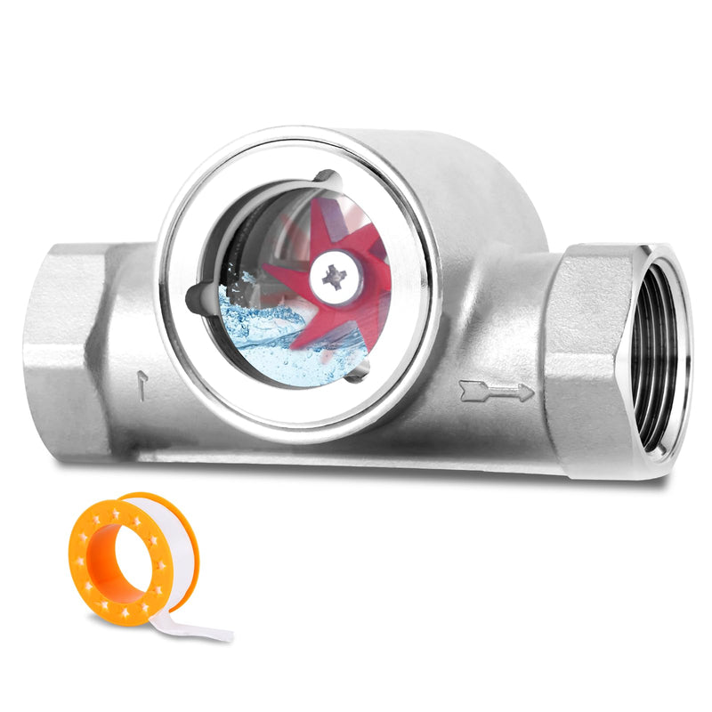 [Australia - AusPower] - 1" NPT Water Flow Indicator Flow Meter Indicator with Tape Stainless Flowmeter for Water Oil Gas 