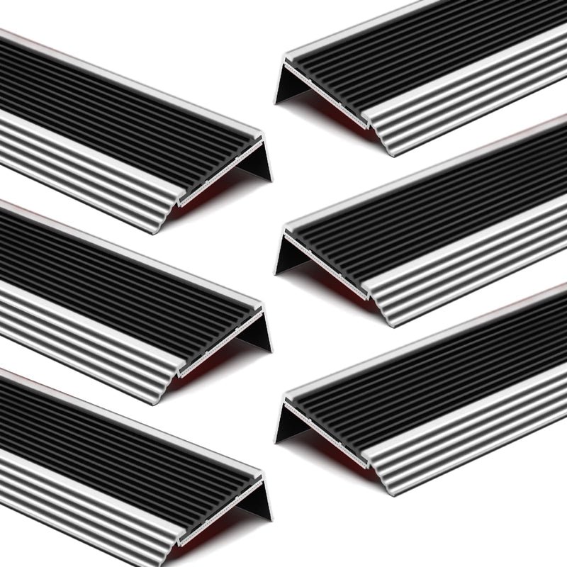 Aluminum Stair Edge Protector - Non-Slip Stair Treads & Nosing for Staircases & Porch, Easy-to-Install (Silver-Black 6PCS 35.4inch) Silver-Black02 6
