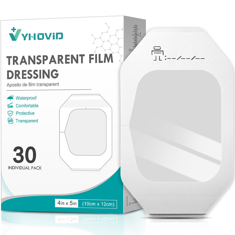 [Australia - AusPower] - Transparent Film Dressing 4" x 4.75" Box of 30 - Waterproof Bandages for Swimming, Showering, Wounds, Post Surgical Shower or IV Shield, Tattoo Aftercare Bandage, Scar Therapy, Adhesive Patches 4" x 4.75"(30 PCS) 