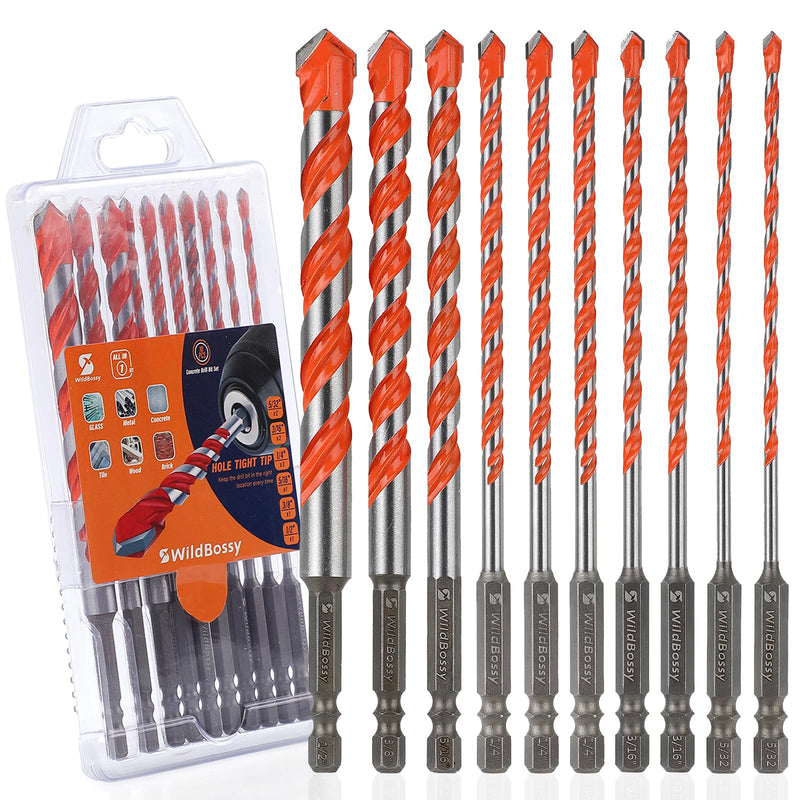 [Australia - AusPower] - Concrete Carbide Drill Bits Hex Shank Masonry Cement Tile Drill Bit Set for Glass/Brick/Plastic/Cement/Tile 5/32"-1/2" (10PCS) 5/32"-1/2" (10PCS) 