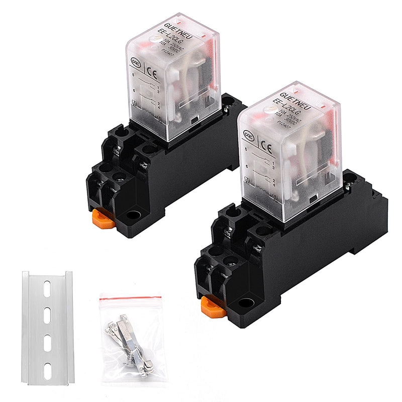 [Australia - AusPower] - 2 Pcs Electromagnetic Power Relays, Red Indicator Light, 8-Pin DPDT 10 A 110 VAC Relay with Plug-in Terminal Socket, DIN Rail Mounted, CQC, CE (EE-L2CLG) 8-Pin 110 VAC 