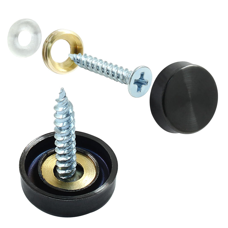 [Australia - AusPower] - 40 Sets Mirror Decorative Screws with Caps,16mm/0.63 inch Stainless Steel Screw Cover Caps Mirror Screws Fasteners for Mirrors, Tea Tables,Wardrobes and Other Glass Furnitures,Black Black 