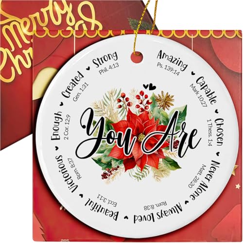 Christian Christmas Ornaments Family, Christian Decorations for Home, Spiritual, Religious Decor Bible Verse Faith Flower Rose Ornament Christmas God Jesus Gifts Orn-98-christian